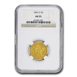 1842-O $5 Liberty Gold Half Eagle AU-55 NGC