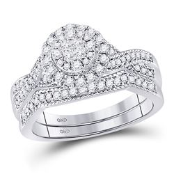 14kt White Gold Round Diamond Cluster Pendant 1/2 Cttw