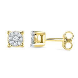 10kt White Gold Mens Round Yellow Color Enhanced Diamond Square Cluster Earrings 1/4 Cttw