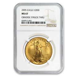 2005 1 oz Gold American Eagle MS-67 NGC (Error\, Struck-Thru Obv)