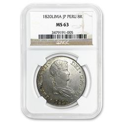 1820-LIMA JP Peru Silver 8 Reales MS-63 NGC