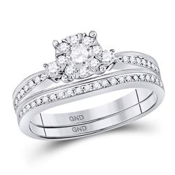 14kt White Gold Round Diamond Bridal Wedding Engagement Ring Band Set 3/8 Cttw