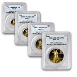 1991 4-Coin Proof Gold American Eagle Set PR-69 PCGS