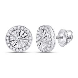 10kt White Gold Round Diamond Trinity Stud Earrings 1/20 Cttw