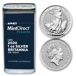 2020 GB 1 oz Silver Britannia (25-Coin MintDirect Premier® Tube)