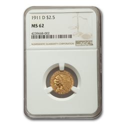 1911-D $2.50 Indian Gold Quarter Eagle MS-62 NGC