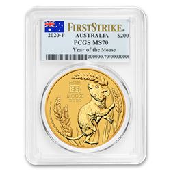 2020 Australia 2 oz Gold Lunar Mouse MS-70 PCGS (FS)