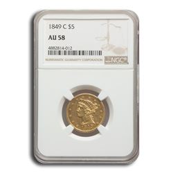 1849-C $5 Liberty Gold Half Eagle AU-58 NGC