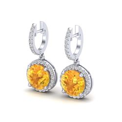0.75 ctw Citrine & VS/SI Diamond Earrings Halo 18K White Gold