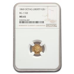1860 Liberty Octagonal One Dollar Gold MS-65 NGC (BG-1102)