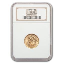 1898 $5 Liberty Gold Half Eagle MS-64 NGC