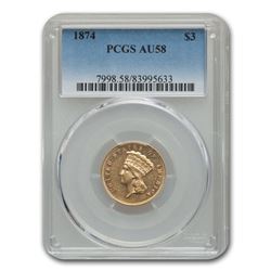 1874 $3 Gold Princess AU-58 PCGS
