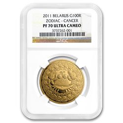 2011 Belarus Gold 100 Rubles Zodiac: Cancer PF-70 NGC