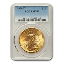 1924-D $20 Saint-Gaudens Gold Double Eagle MS-63 PCGS