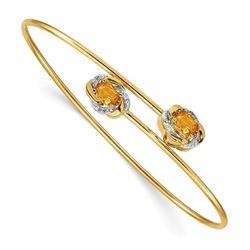 14k YG 0.03ct Diamond .86ct Citrine Flexible Bangle - 7 in.