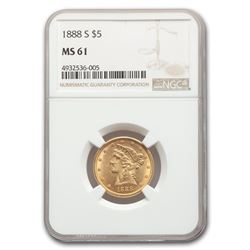 1888-S $5 Liberty Gold Half Eagle MS-61 NGC