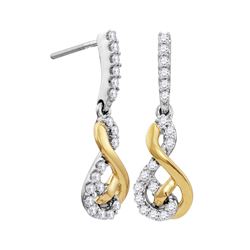 10kt Yellow Gold Round Diamond Spiral Stripe Hoop Earrings 1/10 Cttw