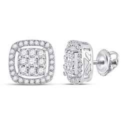 10kt Yellow Gold Round Blue Color Enhanced Diamond Square Cluster Earrings 1/4 Cttw