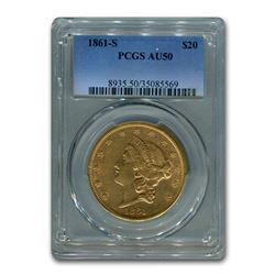 1861-S $20 Liberty Gold Double Eagle AU-50 PCGS