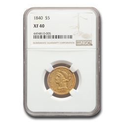 1840 $5 Liberty Gold Half Eagle XF-40 NGC