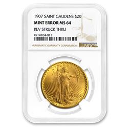 1907 $20 Saint-Gaudens Gold Double Eagle MS-64 NGC (Strike-Thru)