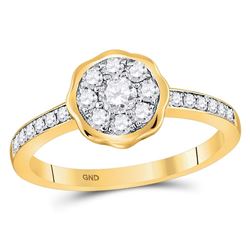 10kt Yellow Gold Round Pave-set Diamond Crossover Bypass Band 1/4 Cttw