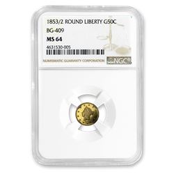 1853/2 Liberty Round 50 Cent Gold MS-64 NGC (BG-409)