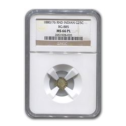 1880/76 Indian Round 25¢ Gold MS-66 NGC (BG-885\, PL)