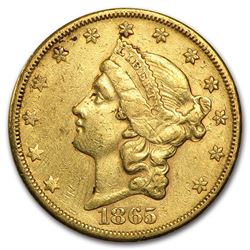 1865-S $20 Liberty Gold Double Eagle XF Details (Cleaned)