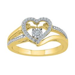 10kt Yellow Gold His & Hers Round Diamond Cluster Matching Bridal Wedding Ring Band Set 1/8 Cttw