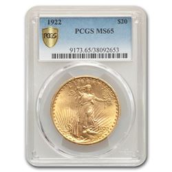 1922 $20 Saint-Gaudens Gold Double Eagle MS-65 PCGS