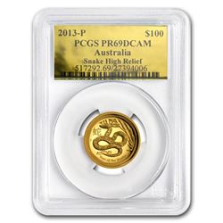 2013 1 oz Gold Snake PR-69 PCGS (Ultra High Relief)