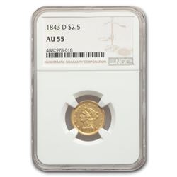 1843-D $2.50 Liberty Gold Quarter Eagle AU-55 NGC