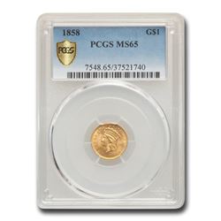1858 $1 Indian Head Gold MS-65 PCGS