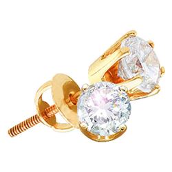 14kt Yellow Gold Unisex Round Diamond Solitaire Stud Earrings 7/8 Cttw