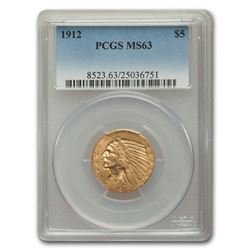 1912 $5 Indian Gold Half Eagle MS-63 PCGS