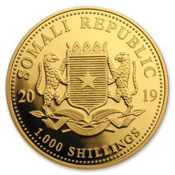 2019 Somalia 1 oz Gold African Elephant (Chicago ANA Privy Mark)