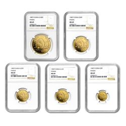 1987-Y China 5-Coin Gold Panda Set MS-69 NGC