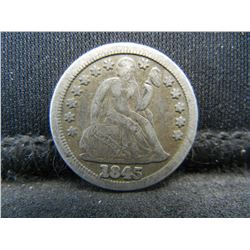 1845 United States Seated Liberty Silver Dime - Great Details