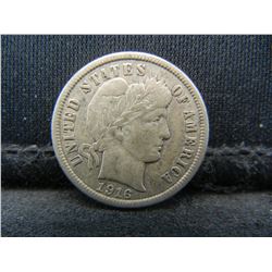 1916-P United States Barber Silver Dime - VF