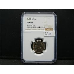 1951 D Jefferson Nickel NGC MS66 Tough Date