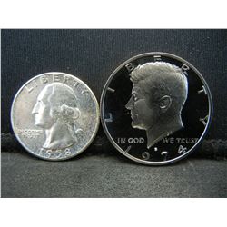 1974 S Gem Proof Kennedy Half Dollar and BU Silver 1958 Washington Quarter