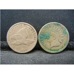 1858 Flying Eagle Cent and 1863 Indian Cent