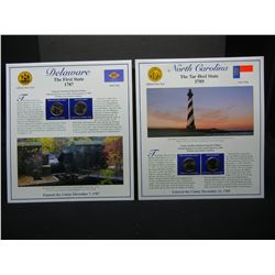 1999 Delaware State Quarters and Stamps, and 2001 North Carolina State Quarters and Stamps