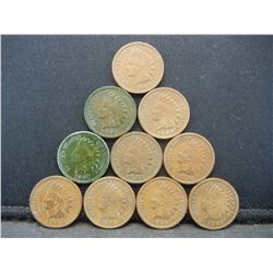 10 Indian Cents, (5) 1905, (4) 1906, 1907
