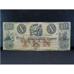 ten dollar broken bank note from the bank of Macomb county April 1st, 1858 Macomb county, Michigan