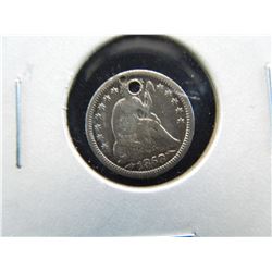 1853 seated half dime with arrows, Holed