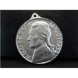 huge metal replica Jefferson nickel