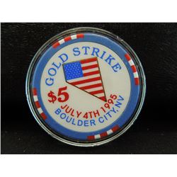 Five dollars poker chip from the gold strike casino