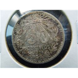 toned 1906 silver 50 centavos coin